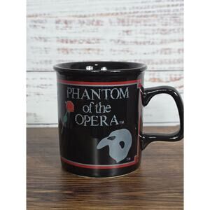 Vintage 1998 Phantom of the Opera Mug Enesco Black Mask Rose Broadway Musical